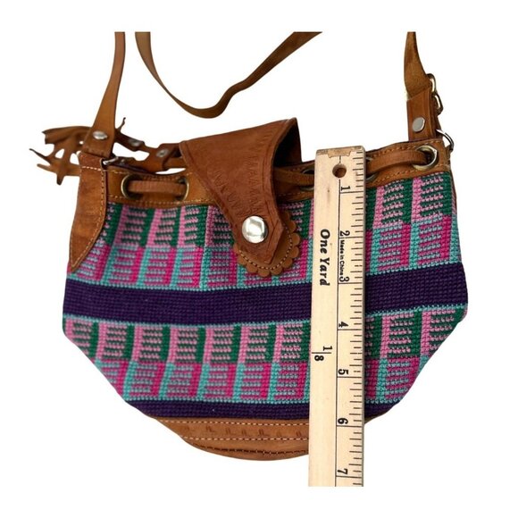 Handmade Boho Bucket Crossbody Bag With Leather Accents & Adjustable Strap - Picture 7 of 7